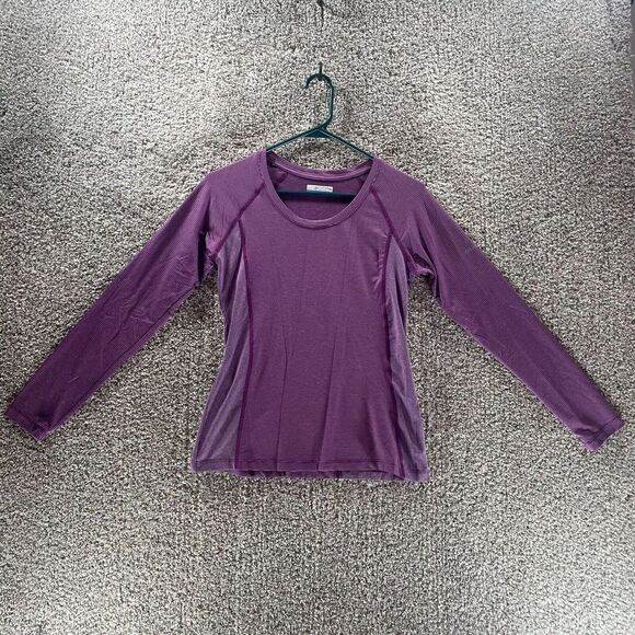 Columbia Shirt Womens Extra Small Purple Striped Athleisure Outdoor Logo Crew - Picture 1 of 11
